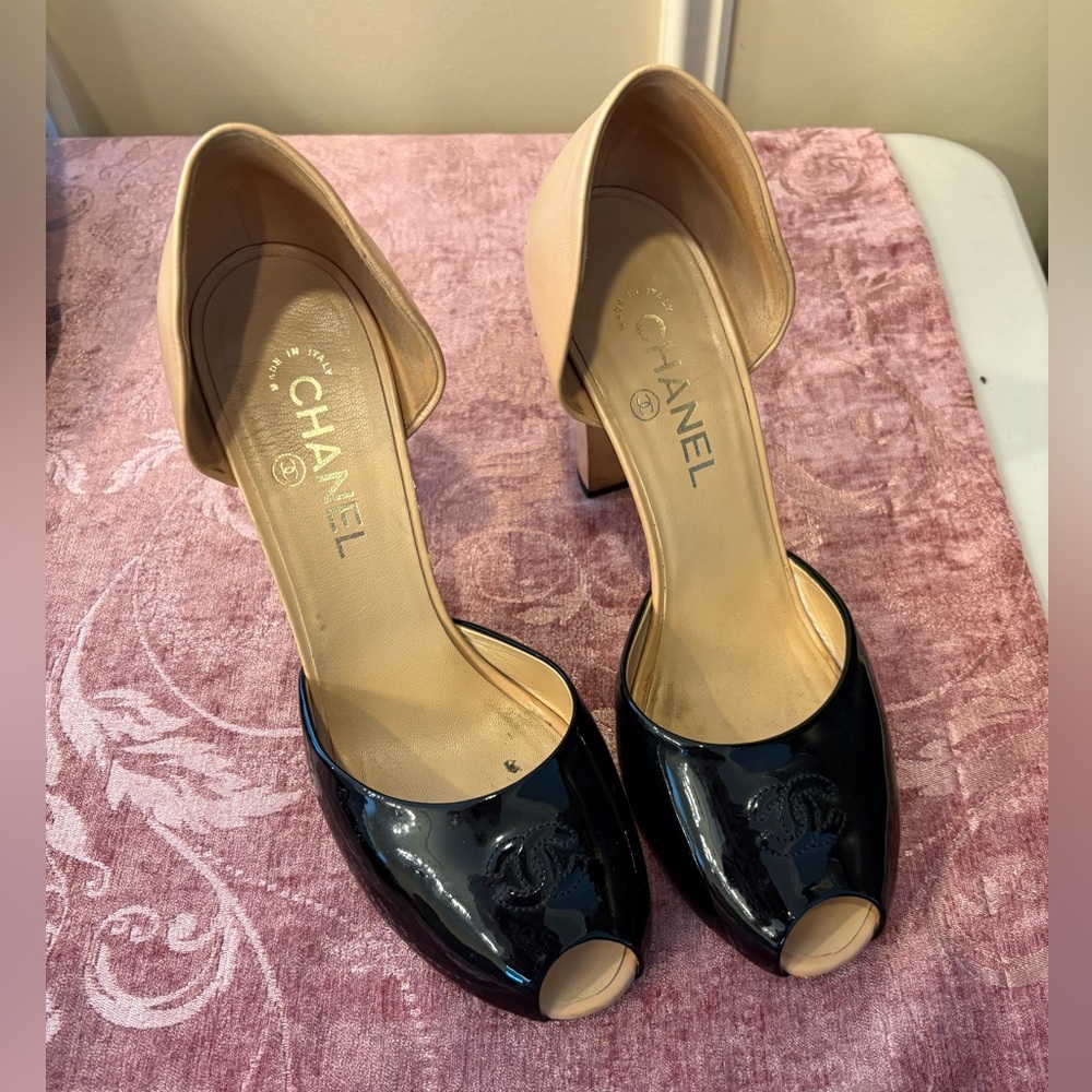 Chanel 2 Tone Peep Toe Heels